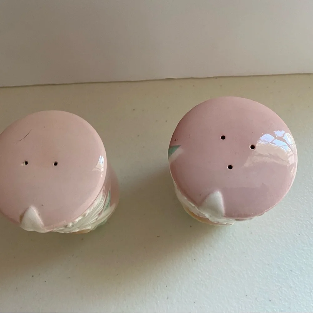 Vintage Otigari Salt Pepper Shakers Fiji Orchid Floral Japan Pink White Green - Picture 6 of 9